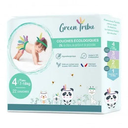 GREEN TRIBU COUCHES ÉCOLOGIQUES HYPOALLERGÉNIQUES POUR BÉBÉ TAILLE 4 (7 À 18 KG) 22 COUCHES