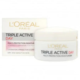 L'OREAL PARIS Skin Expert Crème de jour hydratante Triple Active peaux sèches et sensibles 50ml - Parapharmacie en Ligne