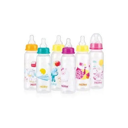 Nûby Biberon Classique Polycarbonate imprimé 240ml à Col Standard débit 3 Vitesses +0 mois Réf : ID1486