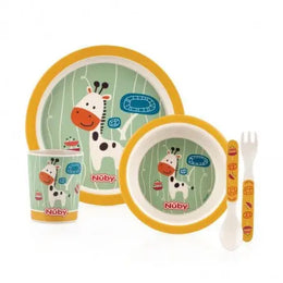 Nûby bamboo feeding set contient 1assiette, 1 bol, 1 tasse, 1 fourchette et 1 cuillère Réf : ID5498