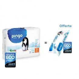 PINGO COUCHES ÉCOLOGIQUES JETABLES MIDI TAILLE 3 (4-9KG) 44 COUCHES Achete + PINGO LINGETTES PAQUET DE 80 OFFERTE