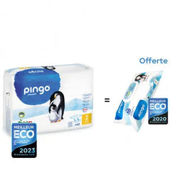 PINGO COUCHES ÉCOLOGIQUES JETABLES MINI TAILLE 2 (3-6KG) 42 COUCHES Achete +  PINGO LINGETTES PAQUET DE 80 OFFERTE